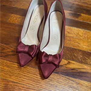 Addiction Deep Red Satin Heels with Bow